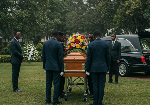 Core funeral essentials People standing beside a casket